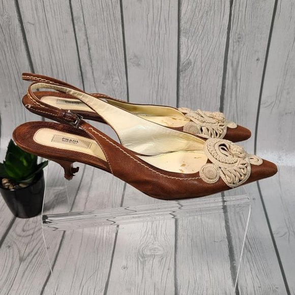 Prada Vintage Crochet Slingback Heels SEE PICS - Picture 2 of 9